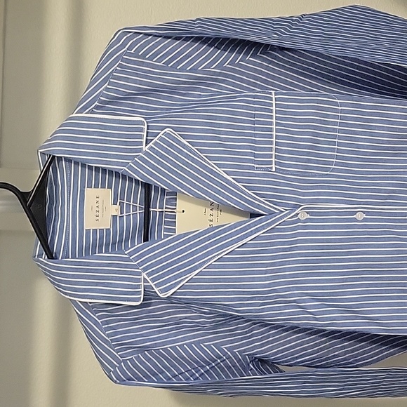 Sezane Maxence Pajama 100% Cotton Shirt Sz 10 - Picture 6 of 11